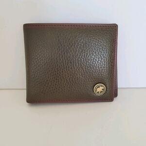 Hunting World Designer Olive Green Brown Trim Wallet Italian Cow Leather Quality